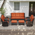 Wicker Patio Furniture Set 8-PCS with A 3-Seat Sofa, 2 Swivel Rocking Chairs, 2 Armchairs, 2 Ottomans and 1 Side Table Patio Conversation Set, Orange