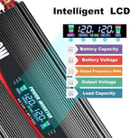1500W Power Inverter 12V to 110V/120V Car Charger Converter with LCD Display, 3.1A Dual USB Ports 2 AC Outlets Car Adapter for RV, Truck, Solar, Off-Grid, Vehicle, Black