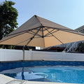 PURPLE LEAF 10' X 10' Left-right Tilting Patio Umbrella Outdoor Swivel Cantilever Umbrella Aluminum Offset Umbrella with Champagne Frame and 360-degree Rotation for Garden Deck Pool, Beige