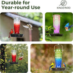 Kingsyard Bird Water Feeder for Outside, 24 Ounce, Glass Bird Water Dispenser with Metal Hanging for Garden Yard Outside Decoration, Red Gradient