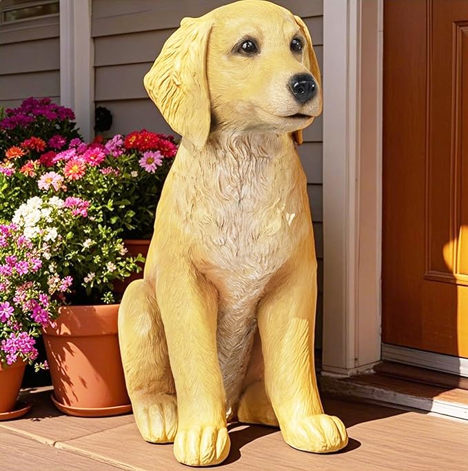 Cynkeyee Dog Statues Lawn Decorations - Large Pet Figurines Garden Decor Golden Retriever Statue for Outside Patio Yard Decorations Outdoor Puppy Gift for Woman 11x5.5x13 inch