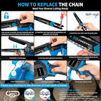 Cordless Mini Chainsaw, 8 inch & 6 inch Portable Handheld Chain Saw with 2 X 4.0Ah Battery, 4 Chains 4 Guide Plates, LED Indicate, Brushless Electric Chainsaw Using for Tree Trimming, Garden Pruning