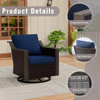 3 Piece Wicker Patio Conversation Set, All-Weather Use Outdoor Wicker Sofa with 2 PE Rattan Swivel Chair, Removable Water-Resistant Cushion, Ideal for Porch, Backyard, Balcony, Poolside, Blue