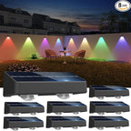 Solar Fence Lights 8 Pack 9 Colors & 11 Lighting Modes Solar Wall Lights Outdoor Waterproof IP65 RGB Color Changing Fence Lights Solar Powered for Garden Yard Patio Deck Step Patio Wall