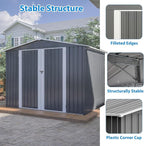 6x8 FT Outdoor Storage Shed, Metal Garden Shed with Frame Floor, Outside Tool Shed with Lockable Hinged Doors, Waterproof Storage Building with Sloped Roof for Backyard, Patio, Lawn, Gray