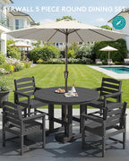 SERWALL 5-Piece Outdoor Round Dining Sets, HDPE Patio Table and Chairs Furniture Set, 45" Round Dining Table and 4 Dining Chairs, Black