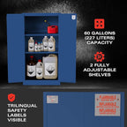 FireKing Blue Flammable Safety Cabinet, Corrosives Flammable Storage Cabinet, 60 Gallon Steel Safety Cabinets with Manual Door for Commercial, Industrial & Home Use, 34" x 34" x 65"