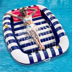Pool Wave Inflatable Pool Lounger Floats W/Water Sprinkler, 80" x 66" Large Tanning Bed for Adult Kids, Outdoor Sun Bathing Floating Blow up Raft W/Pillow, Summer Beach Lake Family Party Gift - Blue