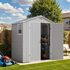 Devoko 6x4 FT Plastic Outdoor Storage Shed - Lockable Resin Tool Shed with Window & Floor - Easy Assembly for Garden, Backyard