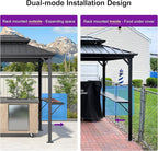 PURPLE LEAF 6' X 8' Hardtop Grill Gazebo for Patio Aluminum Barbeque Gazebo Canopy with 24 Clear Light Bulbs and Shelves Double Tiered Grey Outdoor BBQ