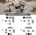 ovios 10 Pieces Patio Furniture Set, Outdoor Wicker Sectional Sofa with 42" Fire Pit Table Swivel Chairs, Modern Modular Deep Seat Rattan Couch Conversation Sets, Beige