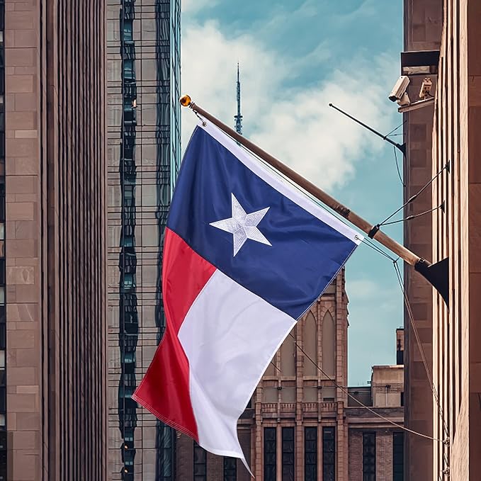 Texas State Flag 3x5 Ft, Deluxe Embroidered Premium Polyester Durable TX Flag with Sewn Stripes and Brass Grommets for Indoor/Outdoor Use
