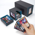 AFIING MTG Commander Card Storage Box - Fits 200 Double Sleeved Cards,3-in-1Card Deck Case,Strong Magnet Card Organizer For Magic Commander TCG CCG,4Dividers &2 Toploaders, Black/Cyan