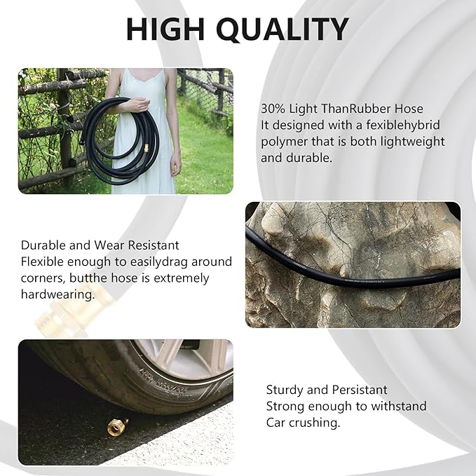 Garden Hose 5/8" x 25ft - Heavy Duty Rubber Water Hose 600 PSI Burst Pressure, No Kink & Durable Flexible Hose for Yard, Car Wash, Pets Black