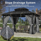 Aoxun 12'x10' Hardtop Gazebo, Aluminum Frame Permanent Pavilion with Curtains and Netting, Outdoor Galvanized Double Roof Canopy, Designed for Garden, Lawns, Patio