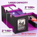 Card Deck Box for MTG, Double Card Storage Box with 2 Commander Display & 1 Dice Tray, Fits 200+ Double Sleeved Cards, Organizer for CCG TCG Sports Cards (Black Purple)