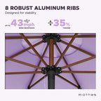 Midtown Umbrellas The Wooden 10 Feet Patio Umbrella With Terylast Midtown Purple Polyester Fabric - Aluminum Frame Market Umbrella For Backyard, Deck, Garden, Pool - Wooden Pole