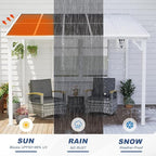 MEISSALIVVE 10' x 10' Wall Mounted Lean to Metal Awning with Sloped Roof, Outdoor Patio Gazebo Awning for Backyard, Deck, White