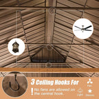 Domi 14' X 22' Hardtop Gazebo Outdoor Metal Gazebo Canopy with Galvanized Steel Double Roof, Wood Grain Aluminum Frame, Curtains and Netting for Patio, Deck, Garden