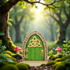 Green Mini Fairy Garden Door for Tree, 3D Miniature Fairy Door for Fairytale Tiny House Doors, Bonsai Terrarium Micro Landscape Decoration Accessories Garden Miniatures