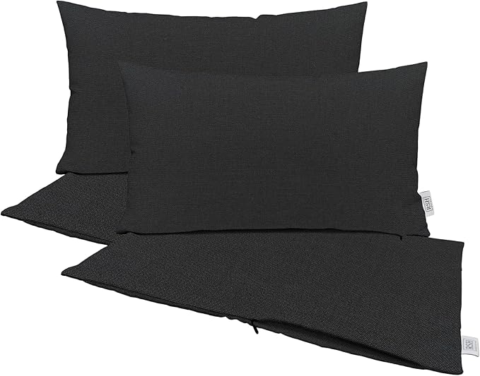 RSH DECOR: Sunbrella Pillow Covers Set of 4 | Covers Only - 26" x 16" | Outdoor Lumbar Pillow Covers Crafted with Sunbrella Performance Fabric | Canvas Black