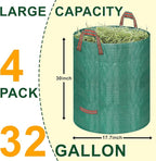 Remiawy Reusable Yard Waste Bags, 4 Packs 32 Gallons Lawn and Leaf Garden Bags Heavy Duty with 4 Handles, Collapsible Yard Waste Containers Camping Yard Recycling Bin for Debris Leaves Grass Clippings