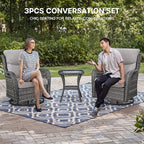 Patio Swivel Chairs with Smile-Shaped Cushions, 3 Piece High Back Patio Swivel Glider Chairs with Side Table 3PCS PE Rattan Luxury Swivel Patio Chairs Set Grey Wicker | Beige Cushions