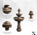 XBrand 39" 2-Tier Outdoor Freestanding Solar Water Fountain – Classic Sand Stone Resin Bird Bath with Pump – Solar Powered Garden Decor for Patio, Yard, Porch, and Lawn