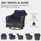 Wicker Swivel Rocking Chairs - Outdoor Brown Wicker Swivel Glider Chair Outdoor Rocking Chair with Water-Resistant Cushions, Blue