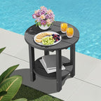 SERWALL Round Outdoor Side Table Set of 4, HDPE Small Adirondack Double End Table, Gary