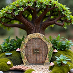 Brown Mini Fairy Garden Door for Tree, 3D Miniature Fairy Door, Bonsai Terrarium Micro Landscape Decoration Accessories, Garden Miniatures