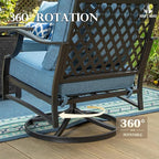 HERA'S HOUSE 4 Piece Patio Furniture Set, 2 x Swivel Cushioned Chair, 3-Seat Sofa with Marbling Coffee Table, All Weather Outdoor Conversation Set for Lawn Garden Backyard, Navy Blue