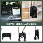 40'' Extra Long Collapsible Wagons Carts Foldable, 360LBS Foldable Wagon Cart with Wheels, Heavy Duty Portable Utility Wagon for Grocery, Shopping, Sports Garden & Camping - Black