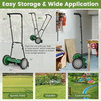 Goplus Manual Lawn Mower, 16 Inch 5-Blade Walk-Behind Cordless Grass Cutter with 7 Gallon Removable Grass Collect Bag, Adjustable Cutting Heights, Push Reel Lawn Mower for Yard, Garden