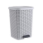 Superio Small Outdoor Trash Can with Lid for Dog Poop 3 Gallon/12 L Mini Plastic Garbage Can with Foot Pedal for Bathroom, Bedroom, Office, Patio, Wicker Smoke