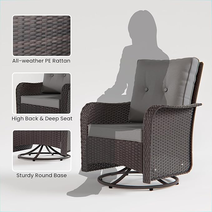 10 Pieces Outdoor Patio Furniture Set Outdoor Furniture Patio Sectional Sofa Conversation Sets w/ETL Approved 45" Gas Outdoor Fire Table & Coffee Table, Swivel Rocking Chair (Grey)