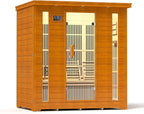 springspa 4 Person Infrared Sauna Room, Low EMF FAR Infrared Sauna for Home, Canadian Hemlock Wooden Indoor Sauna, with 10 Heating Panel, 2 LCD Panel, Bluetooth Speaker, 7 Therapy Light