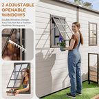 CDCASA Outdoor Storage Shed 8x8 FT, Waterproof Resin Garden Sheds Plastic Patio Outdoor Outside Storage with Floor, Adjustable Openable Windows, Lockable Door for Tool, Bike, Garbage Can