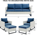 HUMMUH 5 Piece Patio Furniture All Weather Wicker Outdoor Sectional Sofa,High Back Patio Chairs,Coffee Table and Ottomans Set for Porch,Garden,Backyard