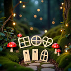 12Pcs Brown Wooden Fairy Garden Door,Blank Doors Fairy House Door and Windows Ornaments Tree Statues for Tree Trunk Yard Decoration Miniature Garden Buildings and Structures