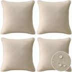 Decorative Outdoor Water Repellent Throw Pillows with Inserts, Set of 4, 18" x18" Pillows for Patio, Backyard, Bed, Couch, and Patio Furniture, Tan