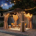Aoxun 10'x10' Hardtop Gazebo, Outdoor Polycarbonate Double Top Canopy, Aluminum Frame Gazebo with Netting and Curtains, Sunshade for Patios, Gardens, Lawns
