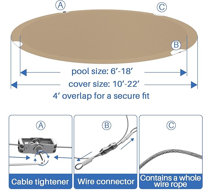 ECOOPTS 9 ft Round Pool Cover for Above Ground Pools, Swimming Pool Cover Protector Winter Safety Cover (Sand)