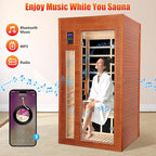 1-2 Person Infrared Sauna, Dry Heat Sauna with Red Light Therapy, Bluetooth, Radio, 7-Color Therapy Light for Home, Indoor, Gym, Wellness Center, 36″ x 36″ x 73″