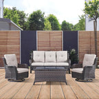 4 Piece Patio Furniture-All-Weather PE Wicker Outdoor Patio Furniture with Swivel Rocker Chairs,Outdoor Couch, Set with Coffee Table-Brown/Beige