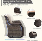 Swivel Patio Chair Outdoors - 360 Degree, Glider Chair with 3.5" Olefin Fabric Cushions (Mixed Grey Rattan/Beige)
