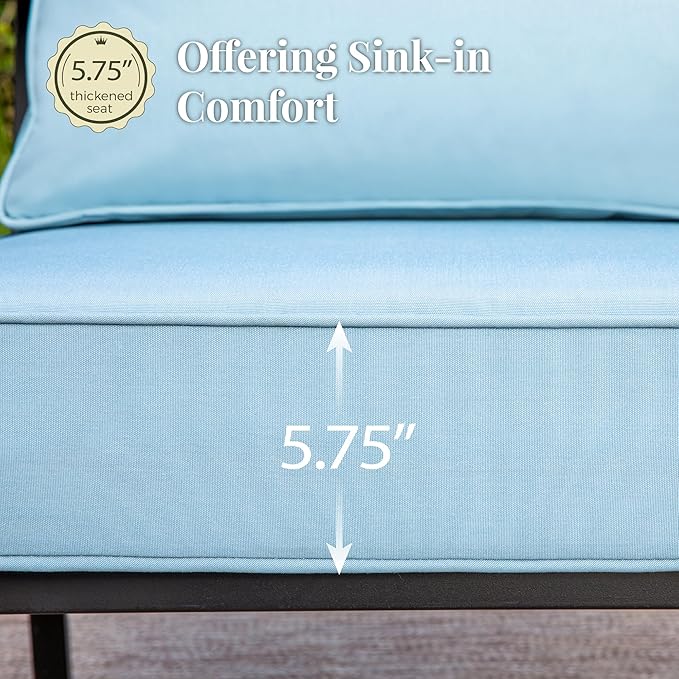 Patio Furniture Set 4 pcs, Metal Outdoor Patio Furniture, 3-Seat Sofa, 2 Swivel Chairs, Coffee Table and 5.75" Extra Thick Cushion, Patio Conversation Set for Garden Backyard Deck,Blue