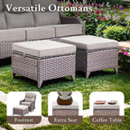 Luxury High Back Outdoor Furniture with 6-inch Extra Thick Cushions, Patio Furniture Set with Swivel Chairs, 7 PCS Wicker Conversation Set for Yard, Deck, Poolside, Brown/Beige