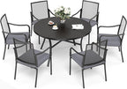 Patio Table and Chairs Set of 6, All-Weather Breathable Metal Mesh Patio Chair with Gourd-Shaped Armrests, 54x54 Round Table with Umbrella Hole, 7 Pcs Metal Frame Patio Dining Set