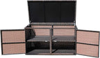 Tangkula Outdoor Wicker Storage Box, Garden Deck Bin with Steel Frame, Rattan Storage Box with Lid, Ideal for Storing Tools, Accessories, 88 Gallon Capacity (Brown)